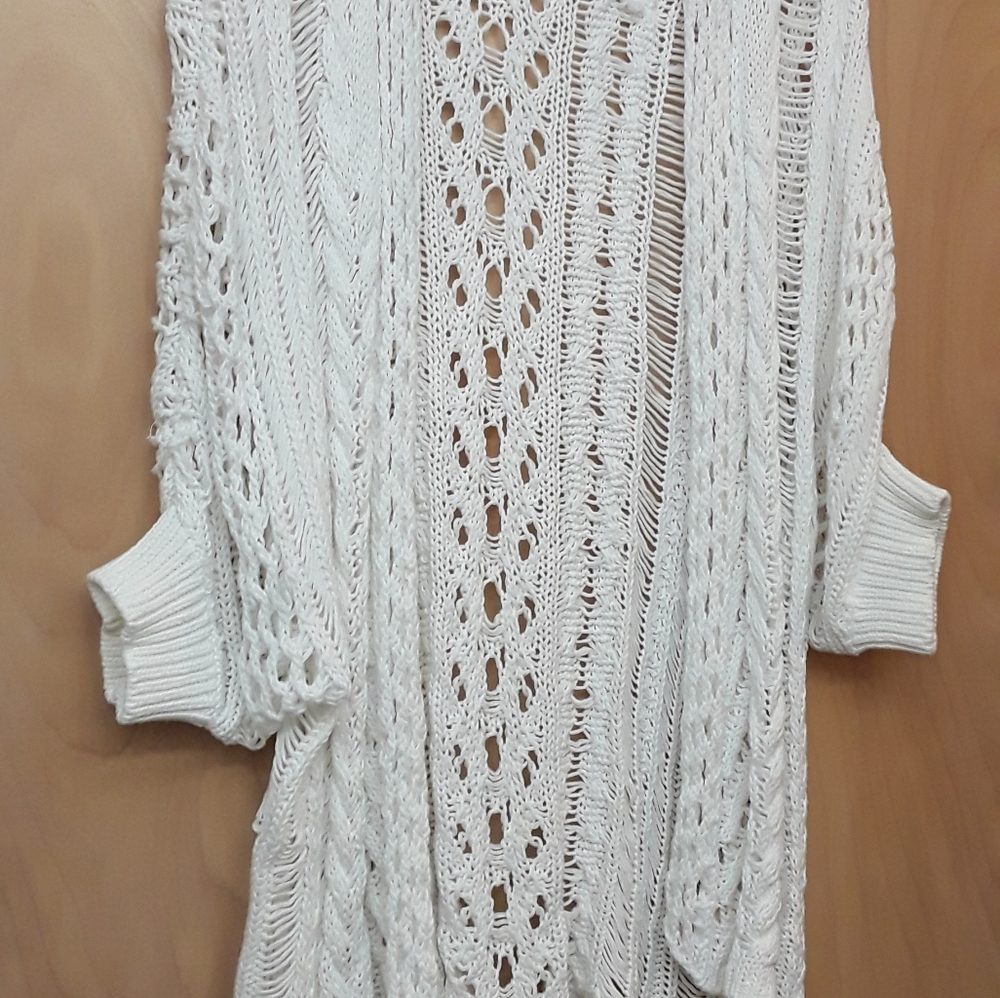 Moth Anthro White Crochet Boho Cottagecore Flowy Cardigan Top M - Picture 10 of 11